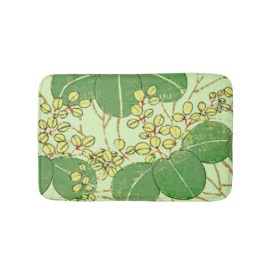 Japanese Leaf Floral Botanical Art Pattern Bathroom Mat