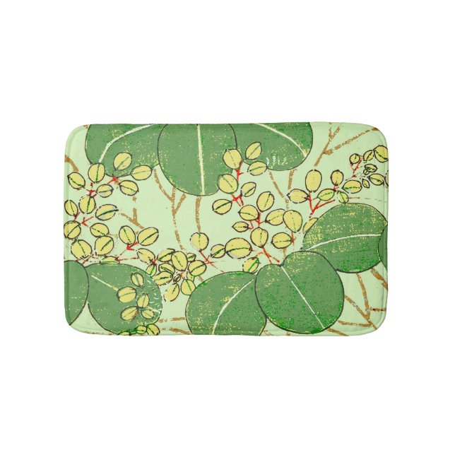 Japanese Leaf Floral Botanical Art Pattern Bathroom Mat (Front)