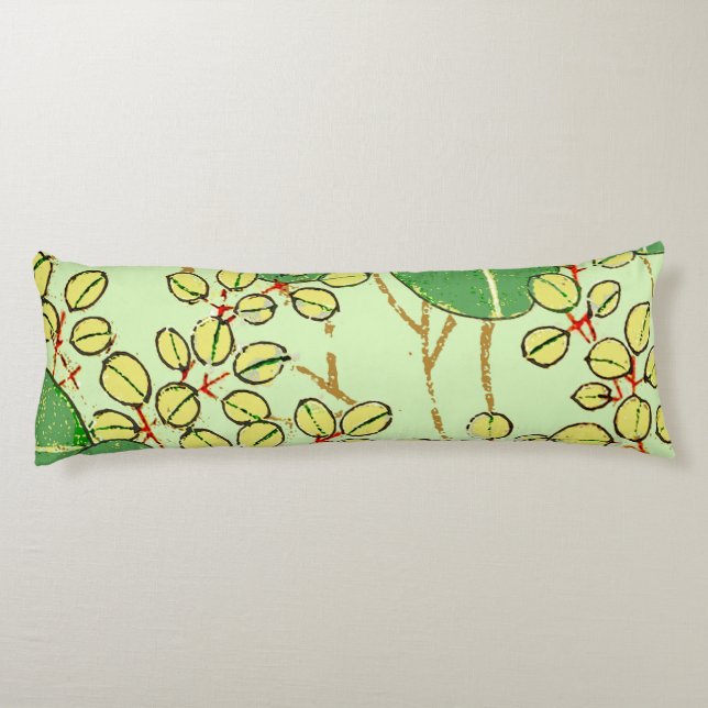 Japanese Leaf Floral Botanical Art Pattern Body Pillow (Back)