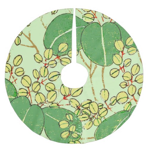 Japanese Leaf Floral Botanical Art Pattern Brushed Polyester Tree Skirt
