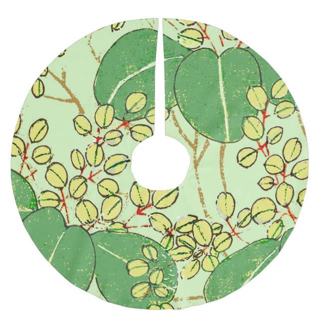 Japanese Leaf Floral Botanical Art Pattern Brushed Polyester Tree Skirt (Front)