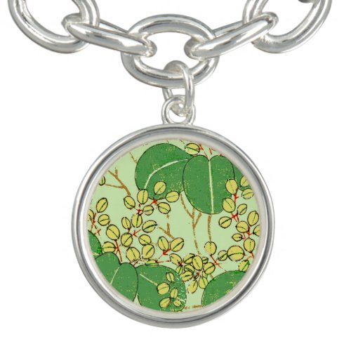 Japanese Leaf Floral Botanical Art Pattern Charm Bracelet