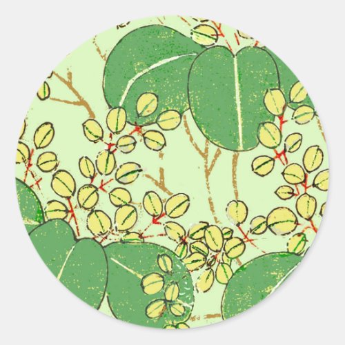 Japanese Leaf Floral Botanical Art Pattern Classic Round Sticker