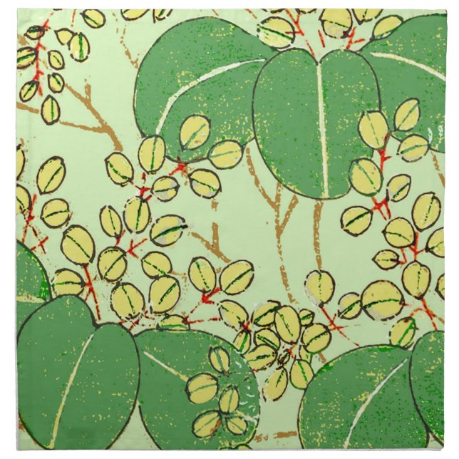 Japanese Leaf Floral Botanical Art Pattern Cloth Napkin (Front)