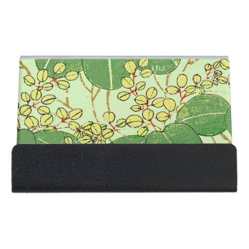 Japanese Leaf Floral Botanical Art Pattern Desk Business Card Holder