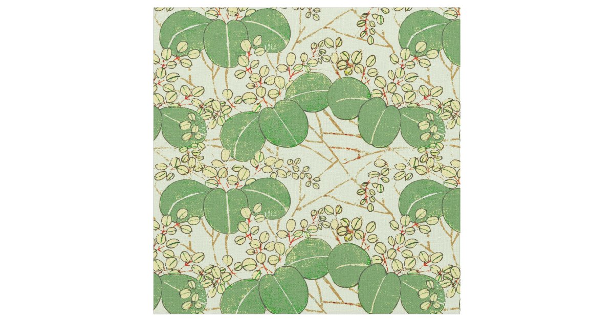 Japanese Leaf Floral Botanical Art Pattern Fabric | Zazzle