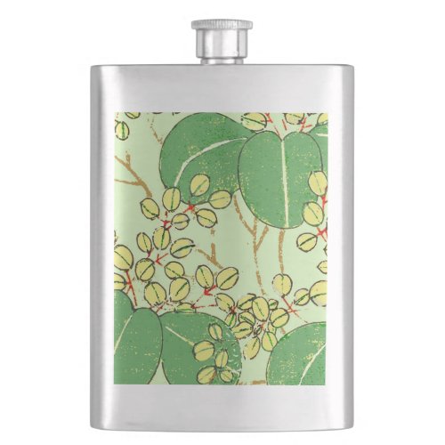 Japanese Leaf Floral Botanical Art Pattern Hip Flask
