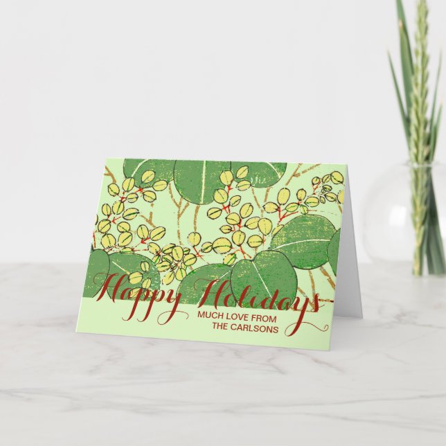 Japanese Leaf Floral Botanical Art Pattern Holiday Card (Front)