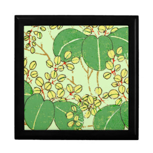 Japanese Leaf Floral Botanical Art Pattern Jewelry Box