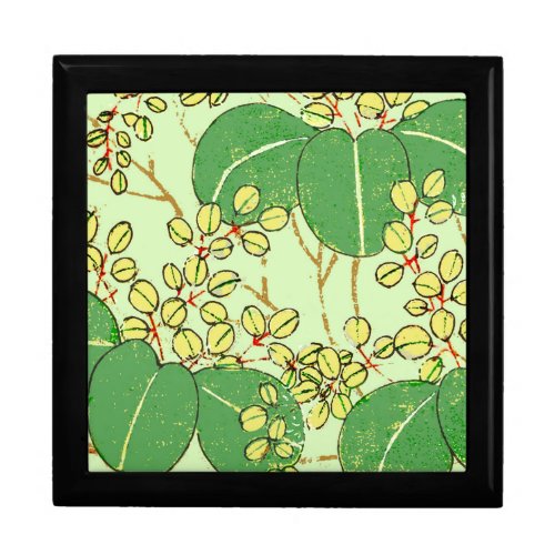 Japanese Leaf Floral Botanical Art Pattern Jewelry Box