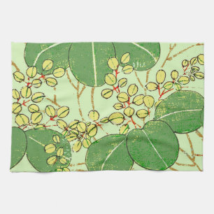 Japanese Leaf Floral Botanical Art Pattern Kitchen Towel