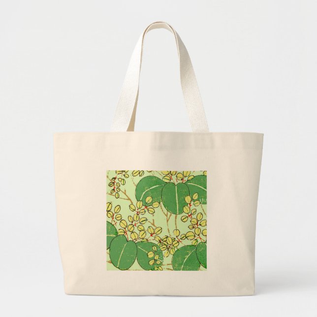 Japanese Leaf Floral Botanical Art Pattern Large Tote Bag (Front)