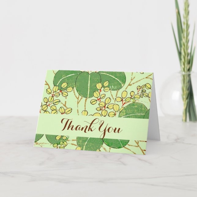 Japanese Leaf Floral Botanical Art Pattern Letterpress Thank You Card (Front)