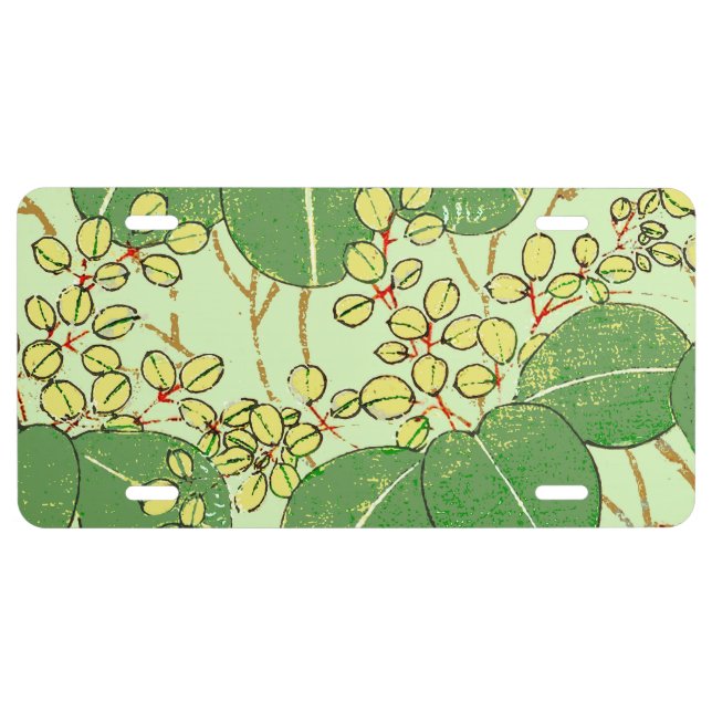 Japanese Leaf Floral Botanical Art Pattern License Plate (Front)