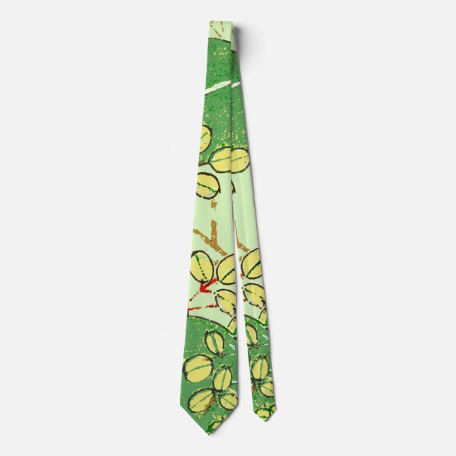 Japanese Leaf Floral Botanical Art Pattern Neck Tie (Front)