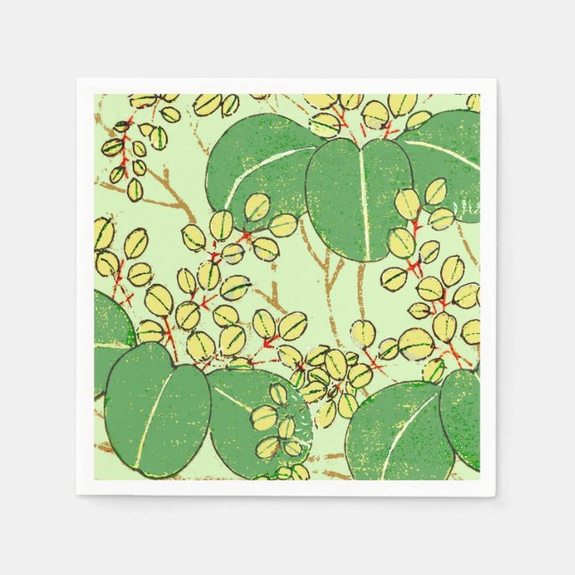 Japanese Leaf Floral Botanical Art Pattern Paper Napkins (Front)