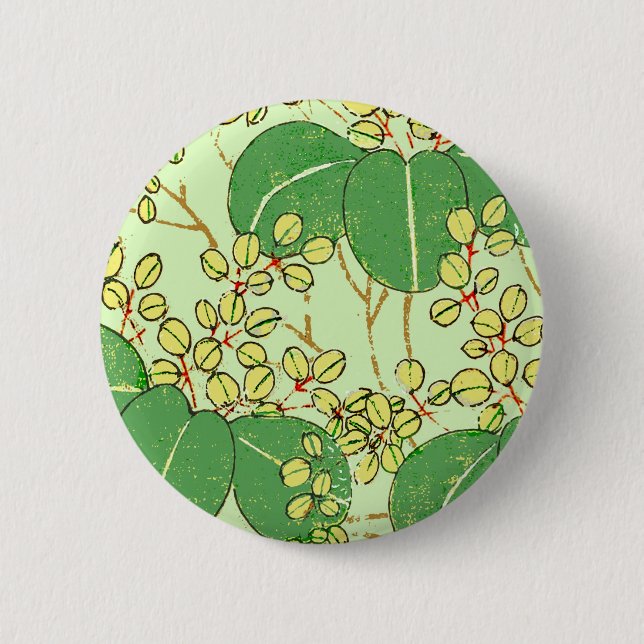 Japanese Leaf Floral Botanical Art Pattern Pinback Button (Front)
