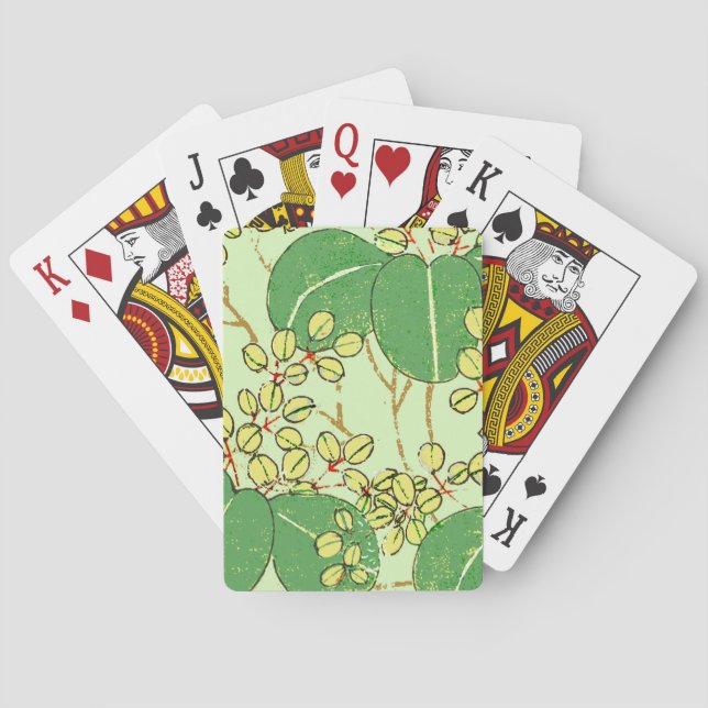 Japanese Leaf Floral Botanical Art Pattern Poker Cards (Back)