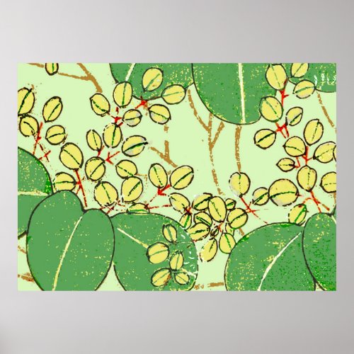 Japanese Leaf Floral Botanical Art Pattern Poster