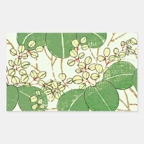 Japanese Leaf Floral Botanical Art Pattern Rectangular Sticker