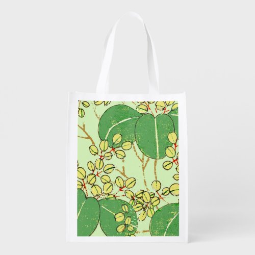 Japanese Leaf Floral Botanical Art Pattern Reusable Grocery Bag