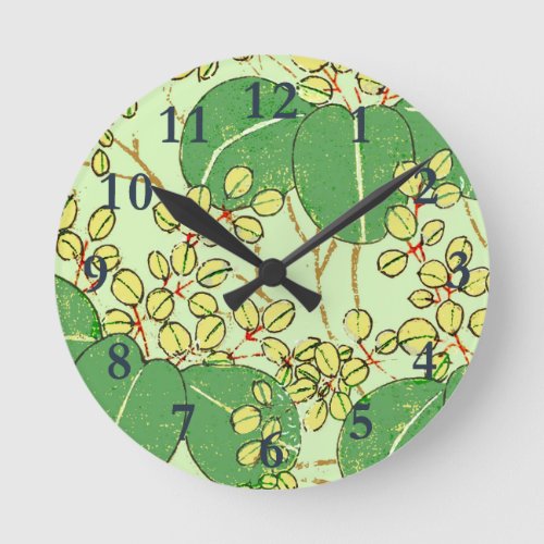 Japanese Leaf Floral Botanical Art Pattern Round Clock