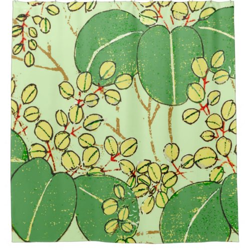 Japanese Leaf Floral Botanical Art Pattern Shower Curtain