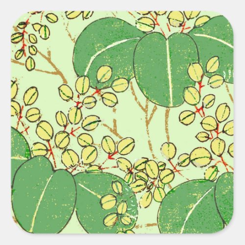 Japanese Leaf Floral Botanical Art Pattern Square Sticker