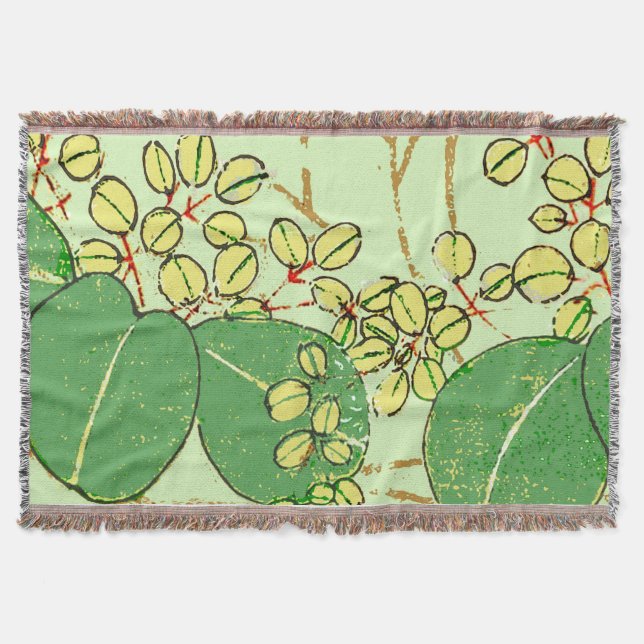 Japanese Leaf Floral Botanical Art Pattern Throw Blanket (Front)