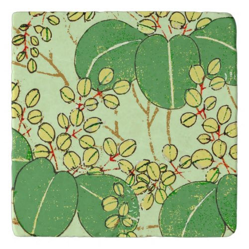 Japanese Leaf Floral Botanical Art Pattern Trivet
