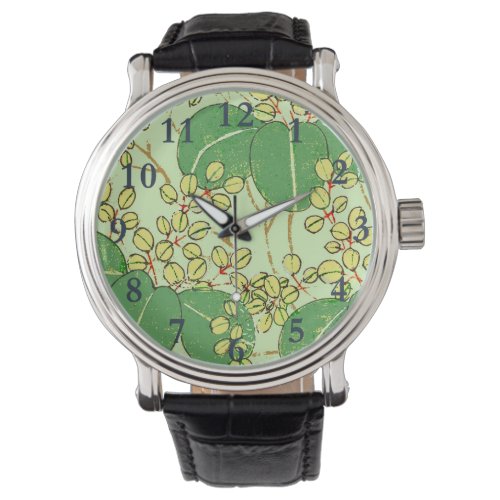 Japanese Leaf Floral Botanical Art Pattern Watch