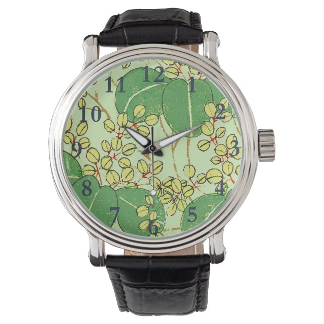 Japanese Leaf Floral Botanical Art Pattern Watch (Front)