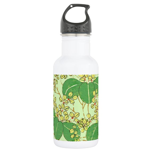 Japanese Leaf Floral Botanical Art Pattern Water Bottle (Front)