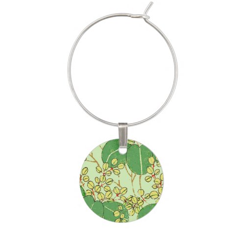 Japanese Leaf Floral Botanical Art Pattern Wine Glass Charm