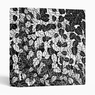 Japanese Leaf Print, Black and White 3 Ring Binder
