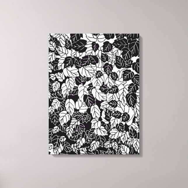 Japanese Leaf Print, Black and White Canvas Print (Front)