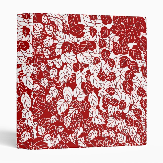 Japanese Leaf Print, Dark Red and White 3 Ring Binder (Front/Spine)