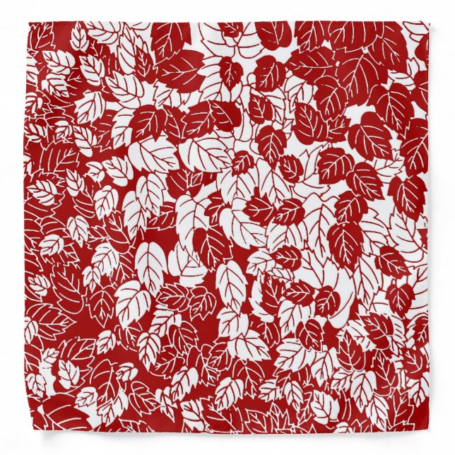 Japanese Leaf Print, Dark Red and White Bandana (Front)