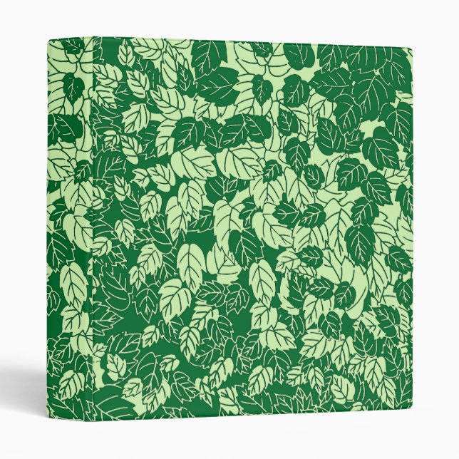 Japanese Leaf Print, Emerald and Lime Green 3 Ring Binder (Front/Spine)