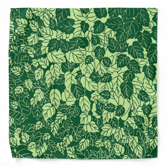 Japanese Leaf Print, Emerald and Lime Green Bandana (Front)
