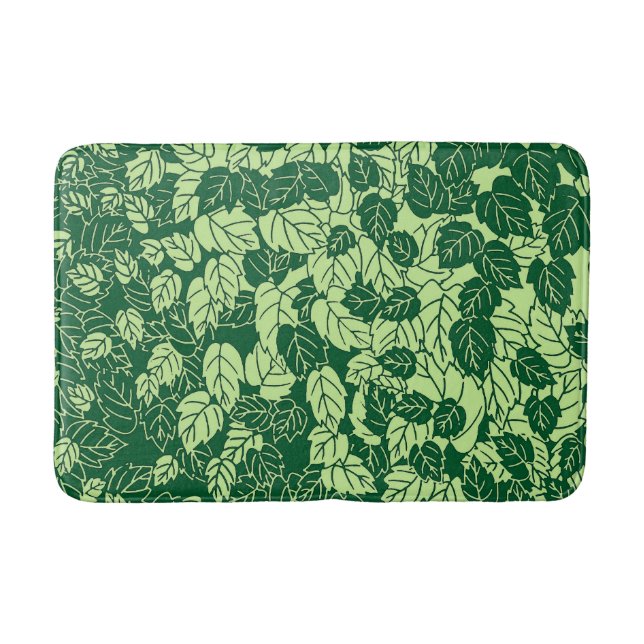 Japanese Leaf Print, Emerald and Lime Green Bath Mat (Front)