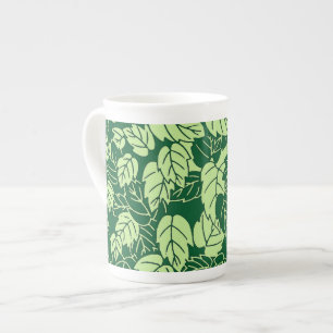 Japanese Leaf Print, Emerald and Lime Green Bone China Mug