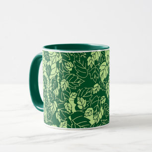 Japanese Leaf Print, Emerald and Lime Green Mug