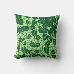 Japanese Leaf Print, Emerald and Lime Green Throw Pillow