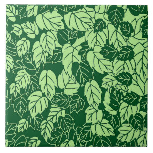 Japanese Leaf Print, Emerald and Lime Green Tile