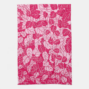Japanese Leaf Print, Fuchsia and Light Pink Kitchen Towel