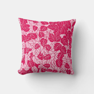 Japanese Leaf Print, Fuchsia and Light Pink Throw Pillow