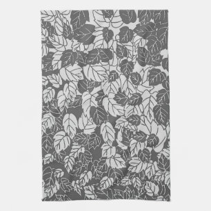 Japanese Leaf Print, Light and Dark Gray / Grey Kitchen Towel