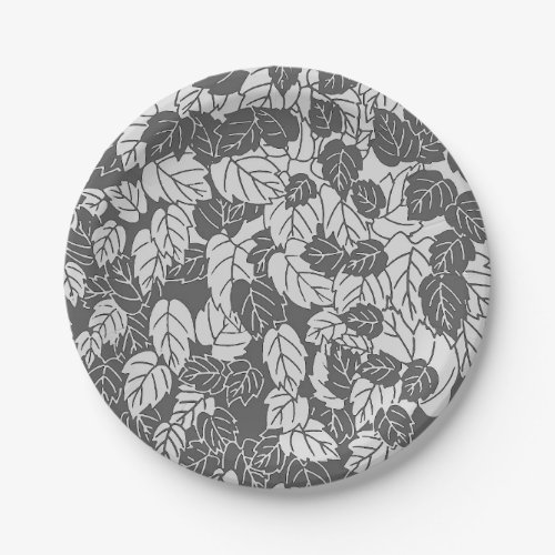 Japanese Leaf Print Light and Dark Gray  Grey Paper Plates