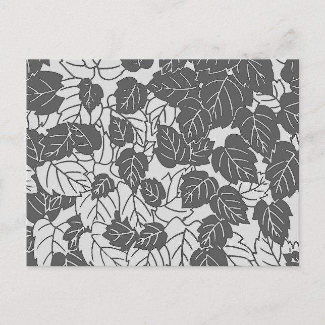 Japanese Leaf Print, Light and Dark Gray / Grey Postcard (Front)